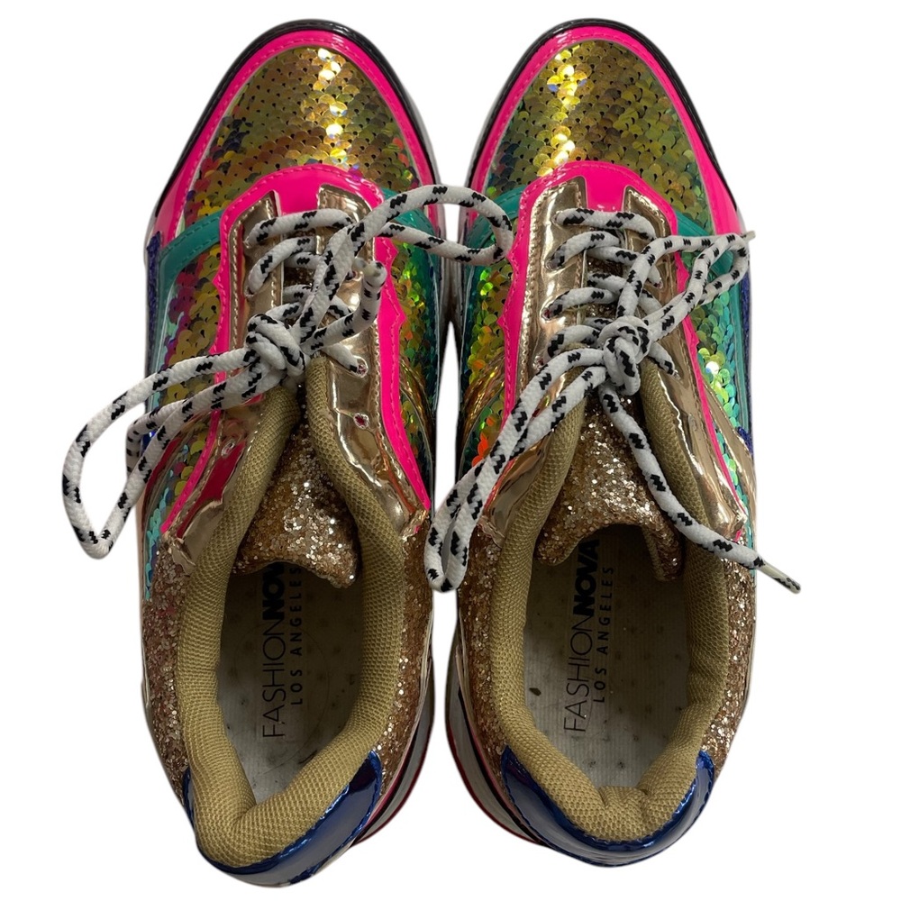 Pink,Gold Multi colored,Chunky Sneakers,shoes,sequins throughout, Size 7, New - Picture 9 of 10